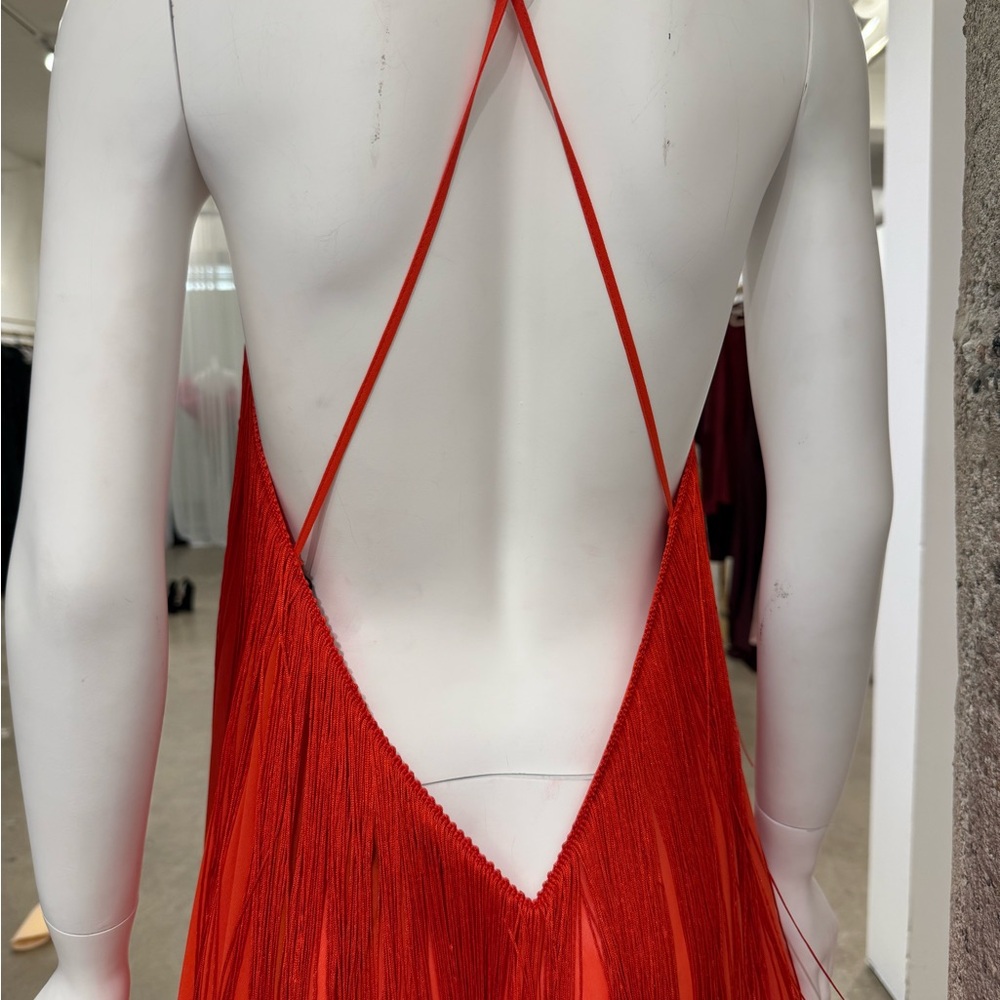 Elegant orange fringe Halter Dress - Picture 4 of 4